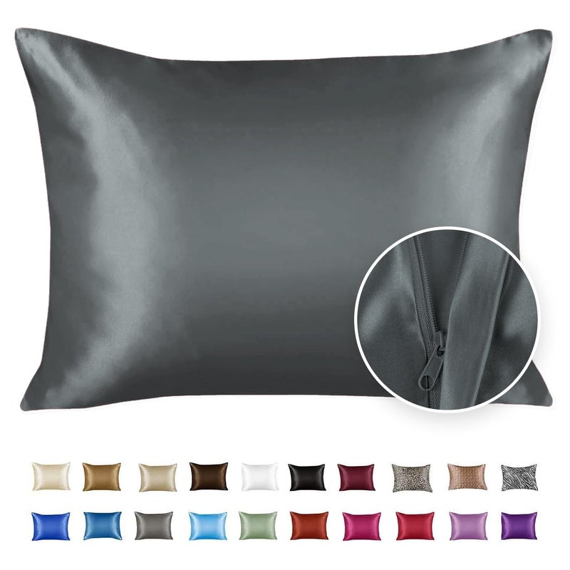ShopBedding Satin Pillowcase King for Hair and Skin  Silk Pillow Cases King  2 Pack  Luxury Satin Pillow Cases with Zipper Closure  Satin Pillow Case Cover  King Size Silk Pillowcase Set of 2  Grey - Image 2